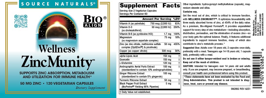 Source Naturals Wellness ZincMunity 50 mg Bio-Aligned Zinc