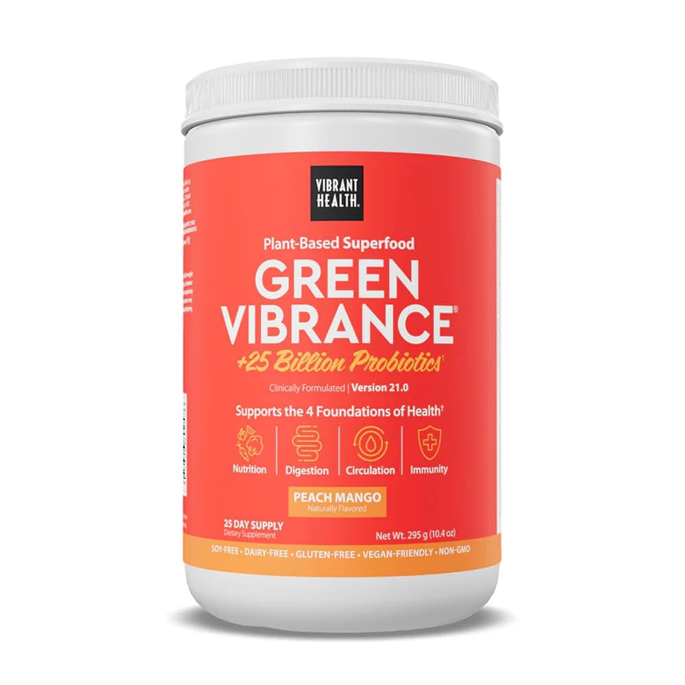 Vibrant Health Green Vibrance Peach Mango Greens Powder - 25 Servings