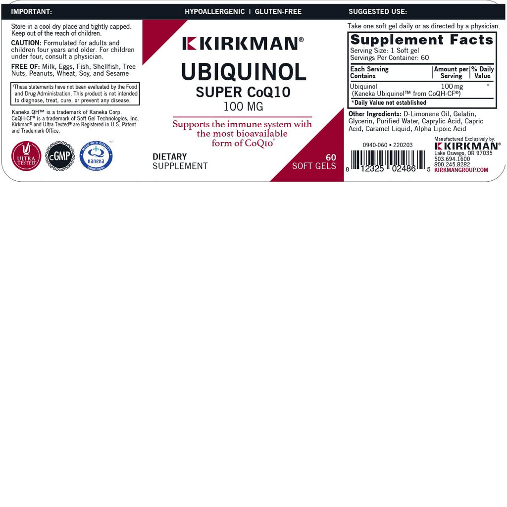 Kirkman Super CoQ10 Ubiquinol 100 mg - 60 Softgels - image 3