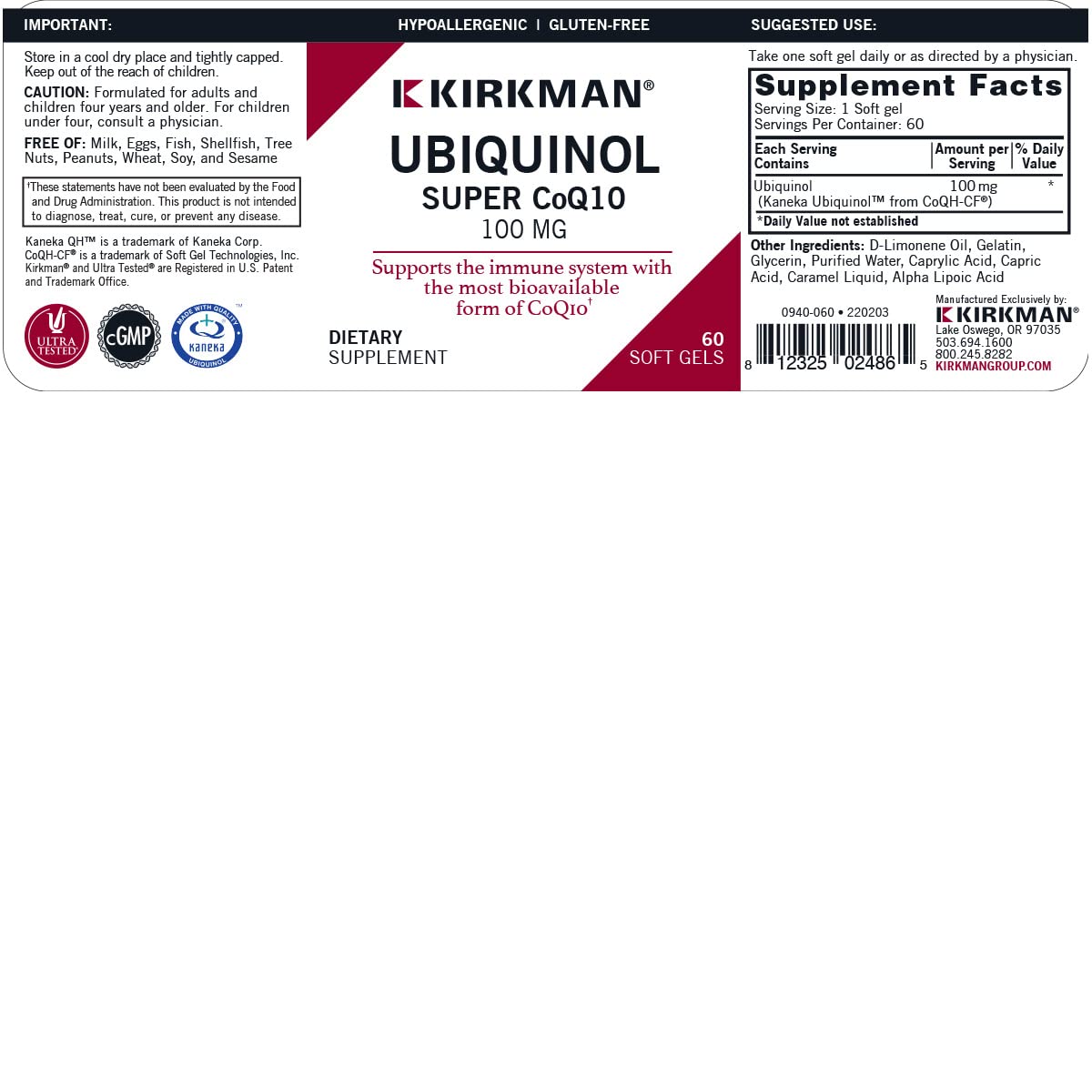 Kirkman Super CoQ10 Ubiquinol 100 mg - 60 Softgels - image 3