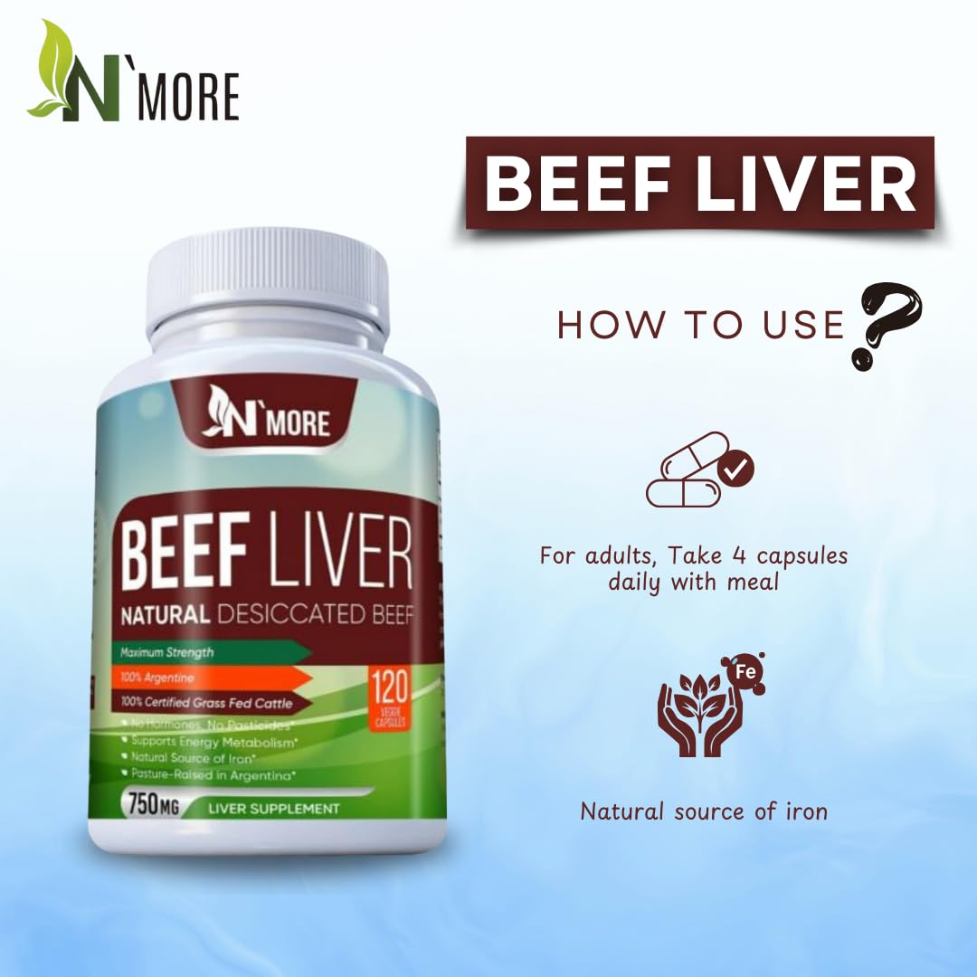 N'More Grassfed Beef Liver Capsules for Energy & Brain Support - 120 Capsules - image 5