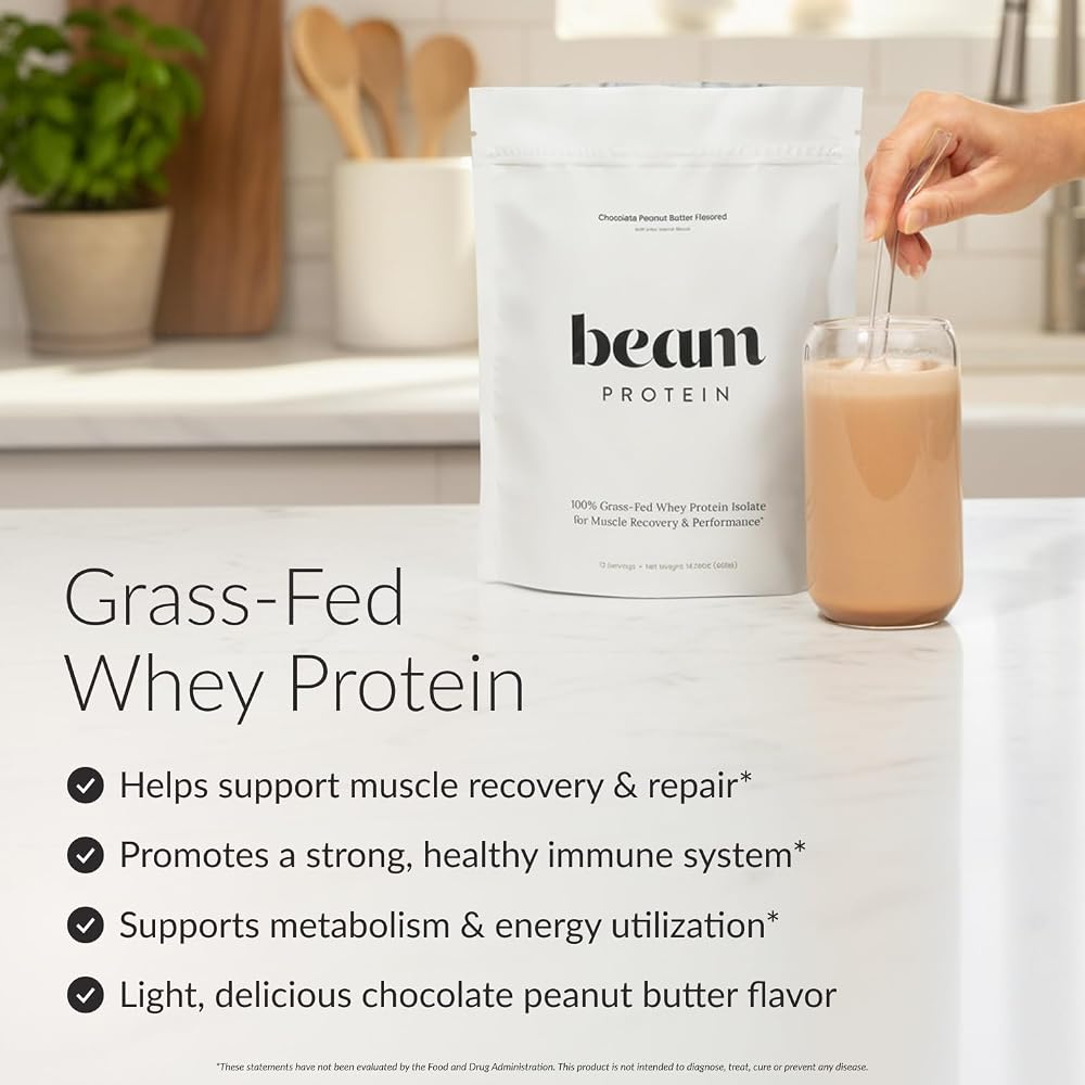 BEAM Grass Fed Whey Protein Powder Chocolate Peanut Butter - 12 Servings - image 2