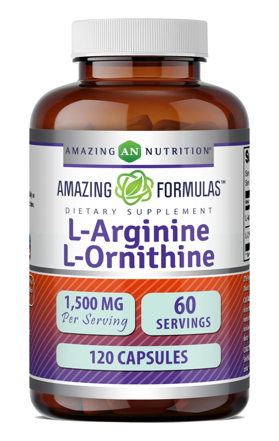 Amazing Nutrition L-Arginine L-Ornithine 1500 mg - 120 Capsules