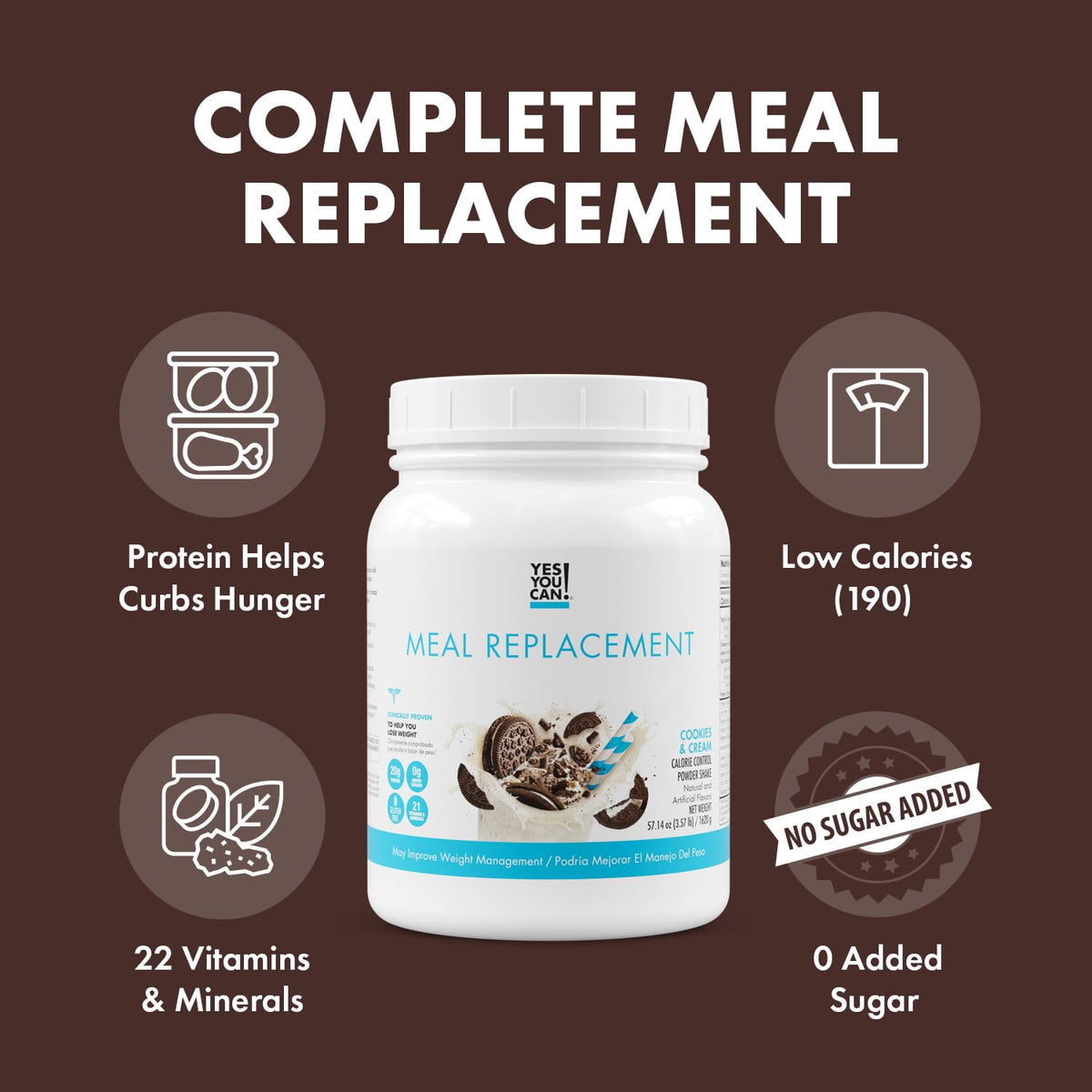 Yes You Can! Complete Meal Replacement Cookies & Cream - 15 Servings - image 2