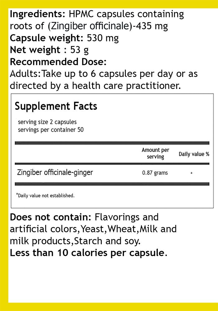 Hekma Center Pure Ginger Root Zingiber Officinalis - 100 Capsules - image 2
