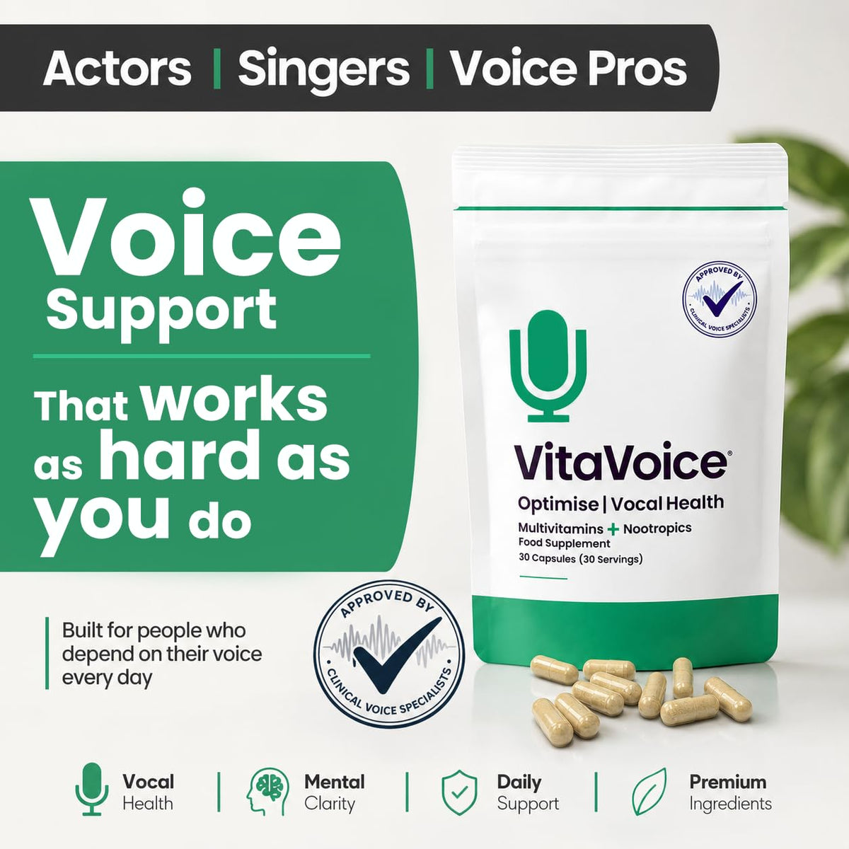VitaVoice Nootropics & Vitamins for Vocal Health - 30 Capsules - image 4