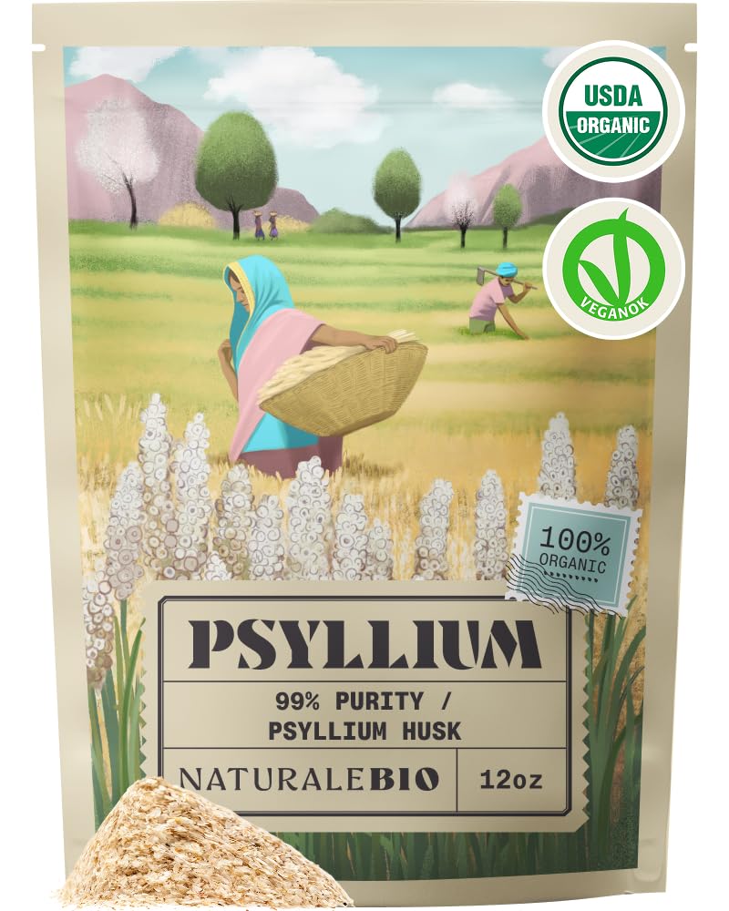 NaturaleBio Organic Whole Psyllium Husk Powder - 12 oz