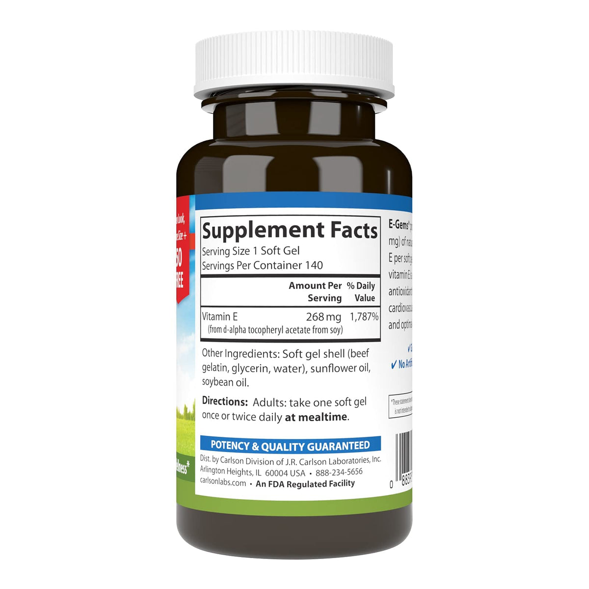 Carlson E-Gems 400 IU Natural-Source Vitamin E - 140 Softgels - image 2