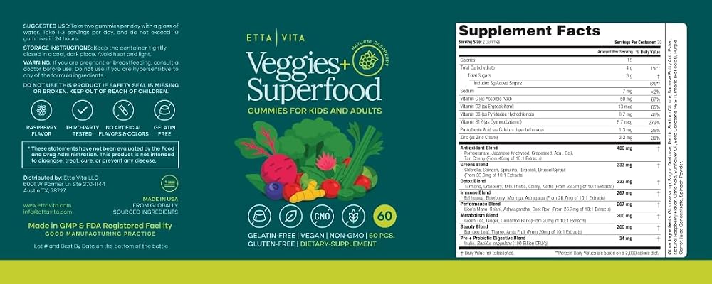 Etta Vita Fruits and Veggies Gummies with 9 Superfruits & 30 Veggies - image 8