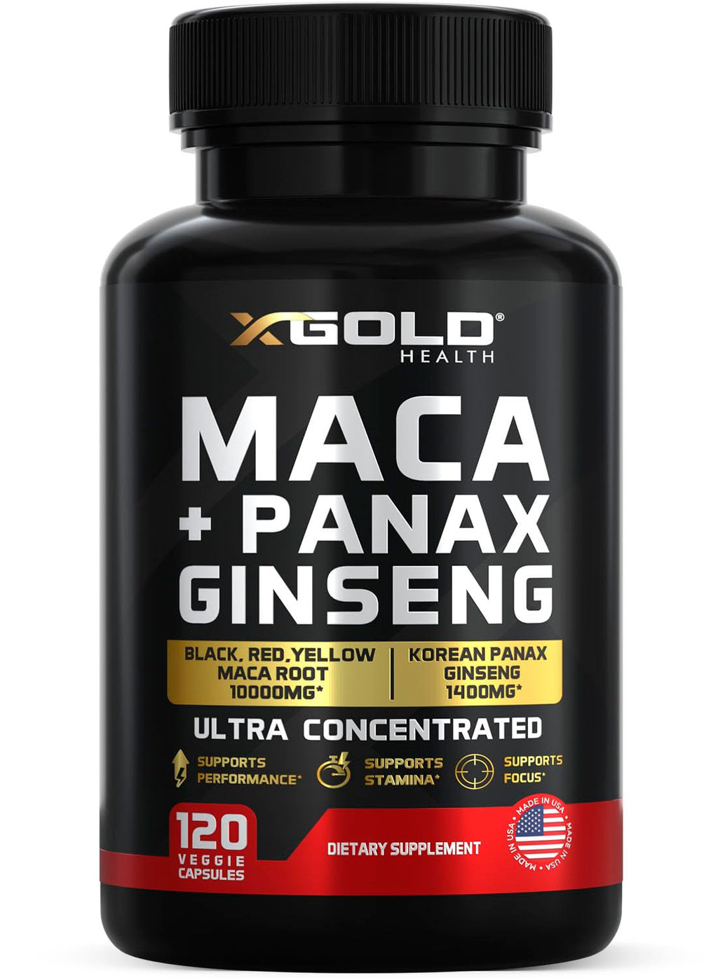 X Gold Health Maca Root & Korean Panax Ginseng Extract - 120 Capsules