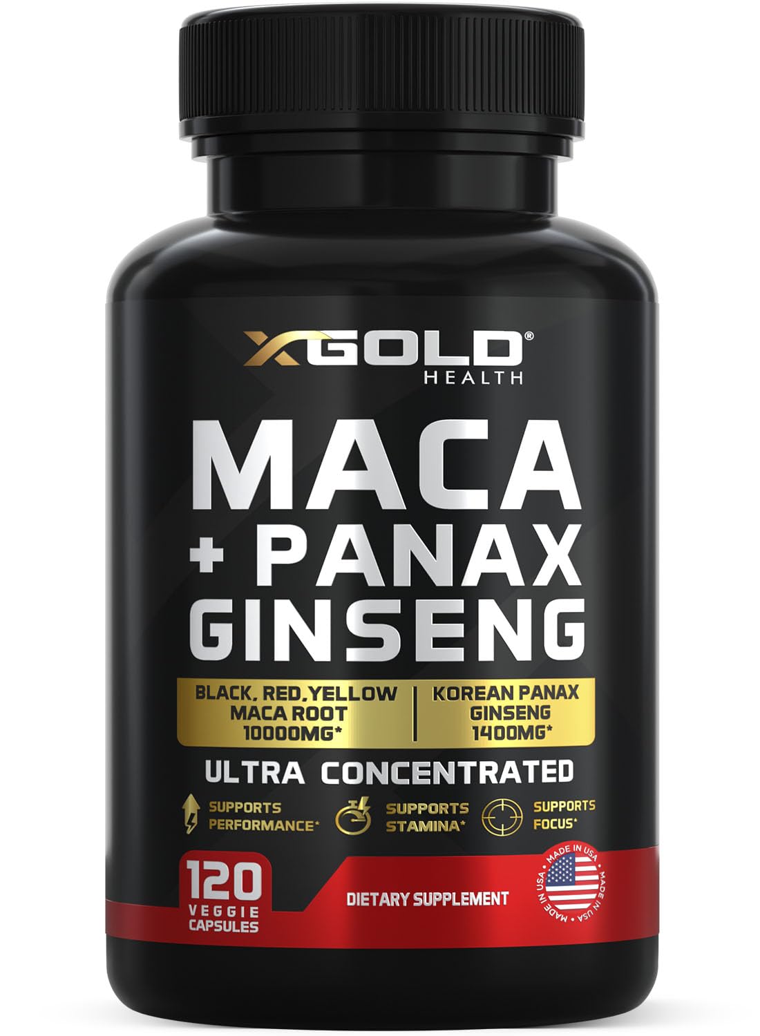 X Gold Health Maca Root & Korean Panax Ginseng Extract - 120 Capsules