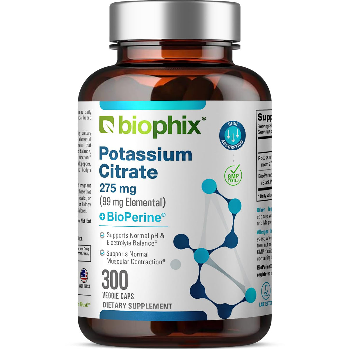 biophix Potassium Citrate 275 mg with BioPerine - 300 Vegetarian Capsules