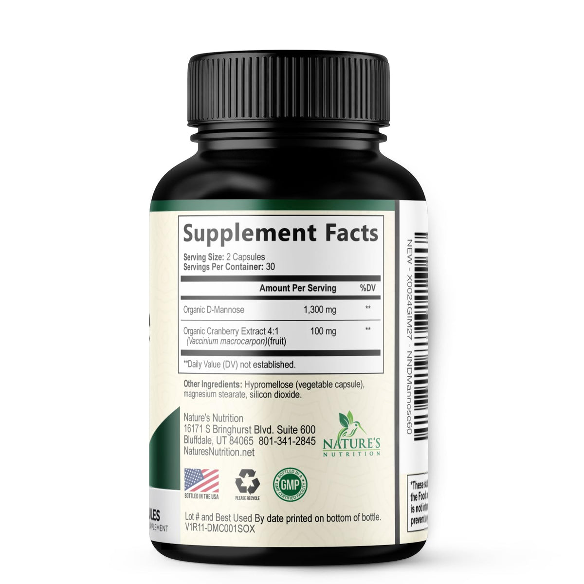 Nature's Nutrition D-Mannose 1000mg Per Serving - Cranberry