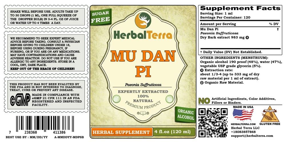 Herbal Terra LLC Mu Dan Pi, Tree Peony (Paeonia Suffruticosa)