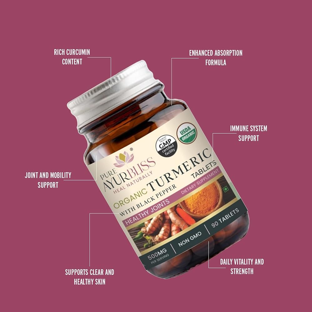 PureAyurbliss Organic Turmeric Tablets with Black Pepper - 90 Tablets - image 5