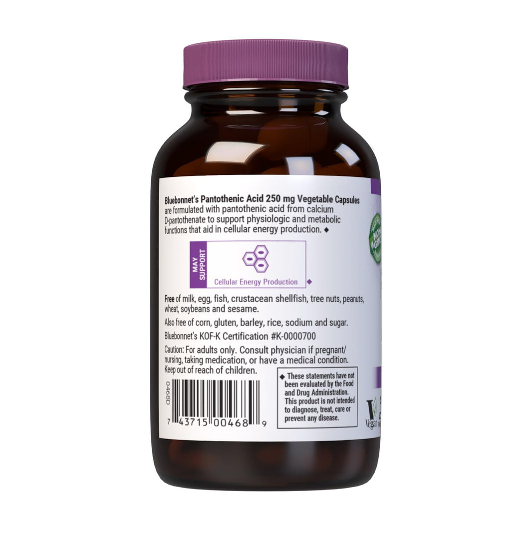 BlueBonnet Nutrition Pantothenic Acid 250 mg - 60 Vegetable Capsules - image 3