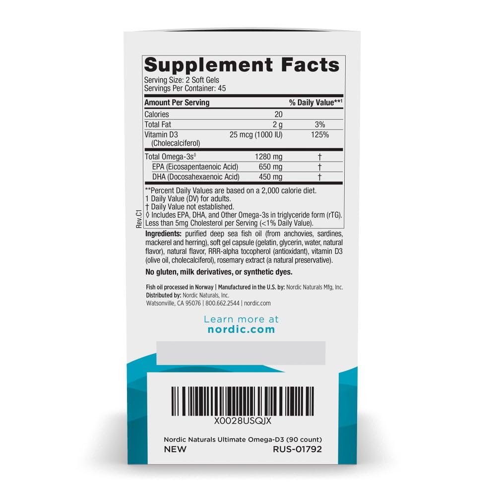Nordic Naturals Ultimate Omega-D3,1280mg + 1000IU D3, Lemon - 90 Count - image 2