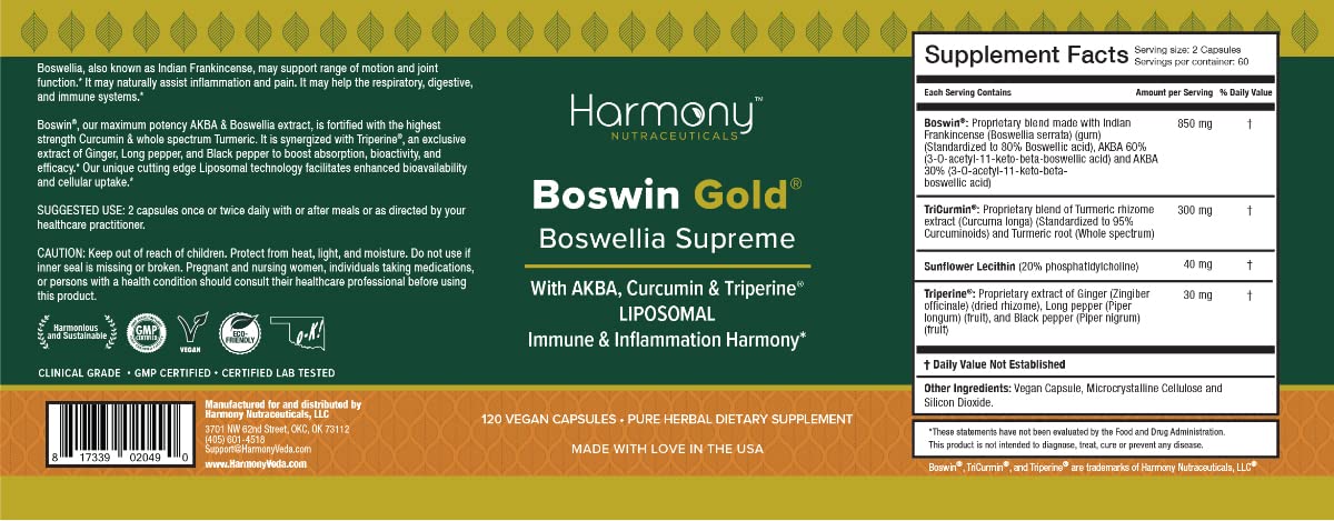 Harmony Nutraceuticals Boswin Gold Liposomal Boswellia Extract - image 5