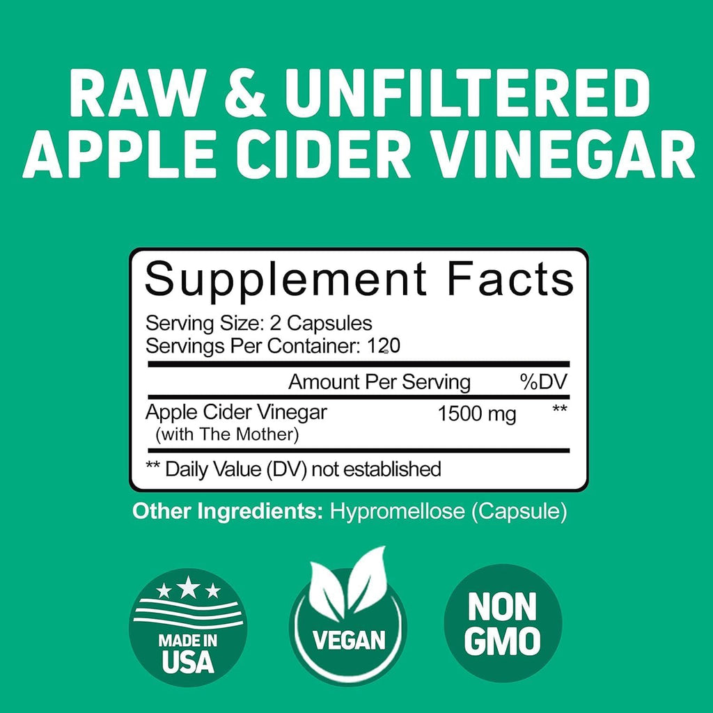 Herbtonics Raw Apple Cider Vinegar 1500mg with Mother - 240 Capsules - image 6
