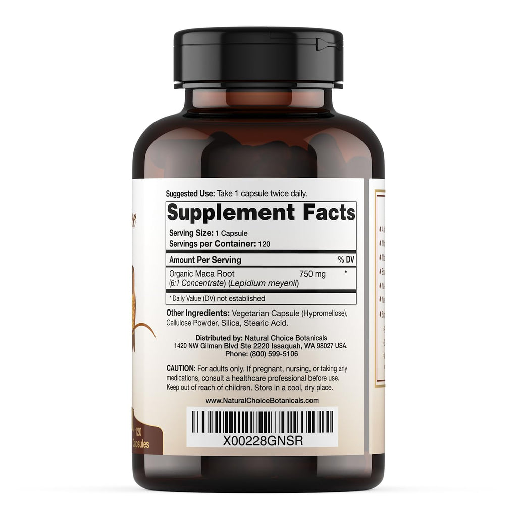 Natural Choice Botanicals Organic Maca Root 750 mg - 120 Capsules - image 5