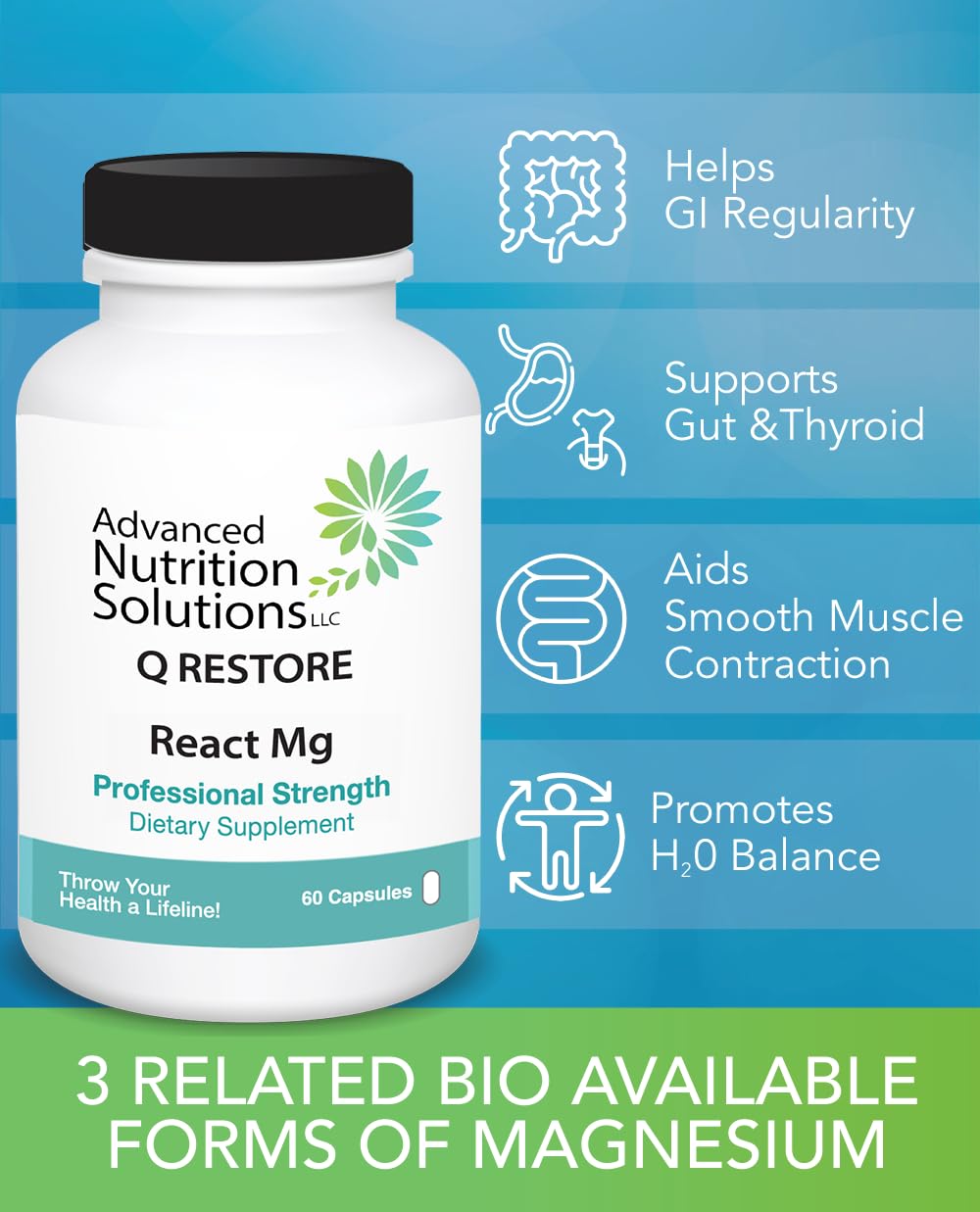Advanced Nutrition Solutions Q Restore React Mg - 60 Capsules - image 2