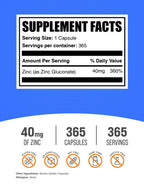 BulkSupplements Zinc Gluconate Capsules Immune Support - 365 Count - image 2