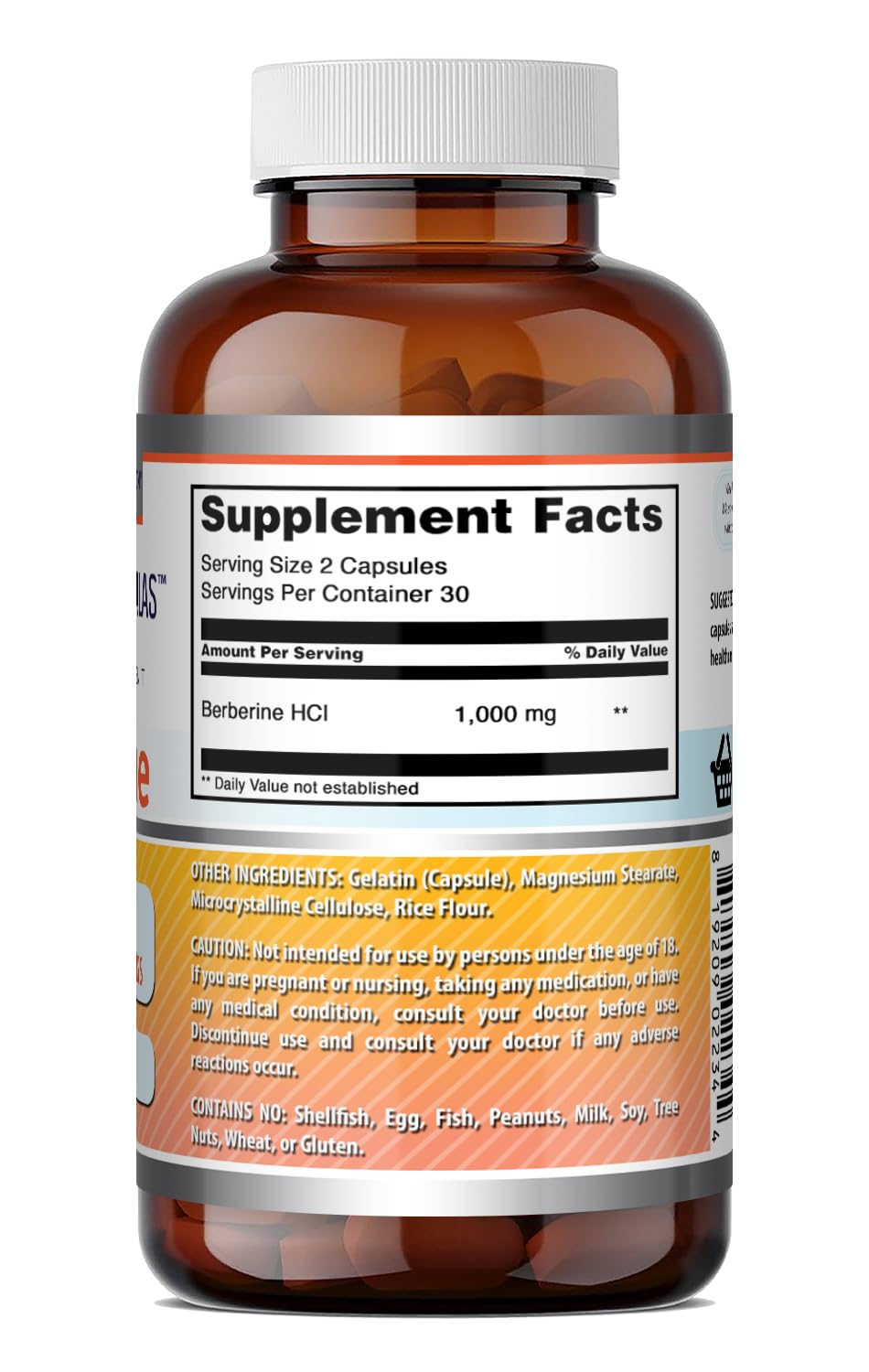 Amazing Formulas Berberine 1000mg Per Serving Capsules Supplement