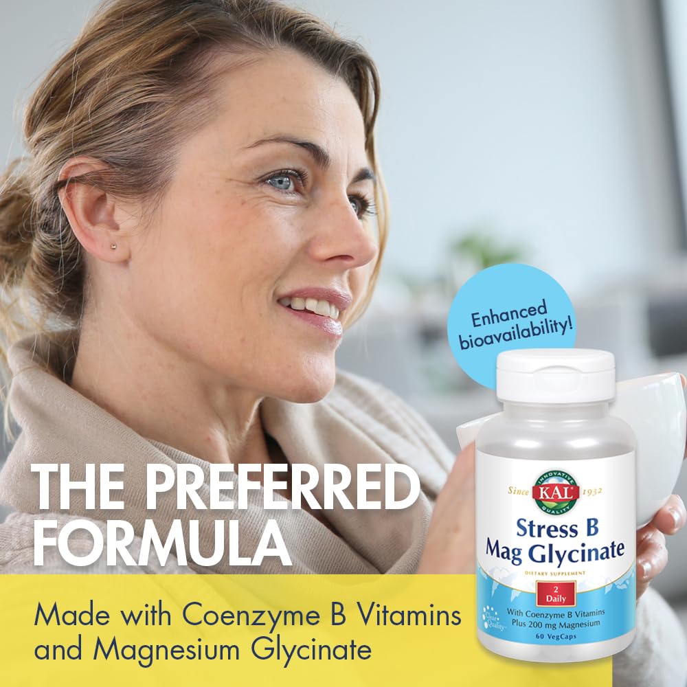 KAL Stress B Mag Glycinate B Complex Vitamins - 60 Vegetarian Capsules - image 4