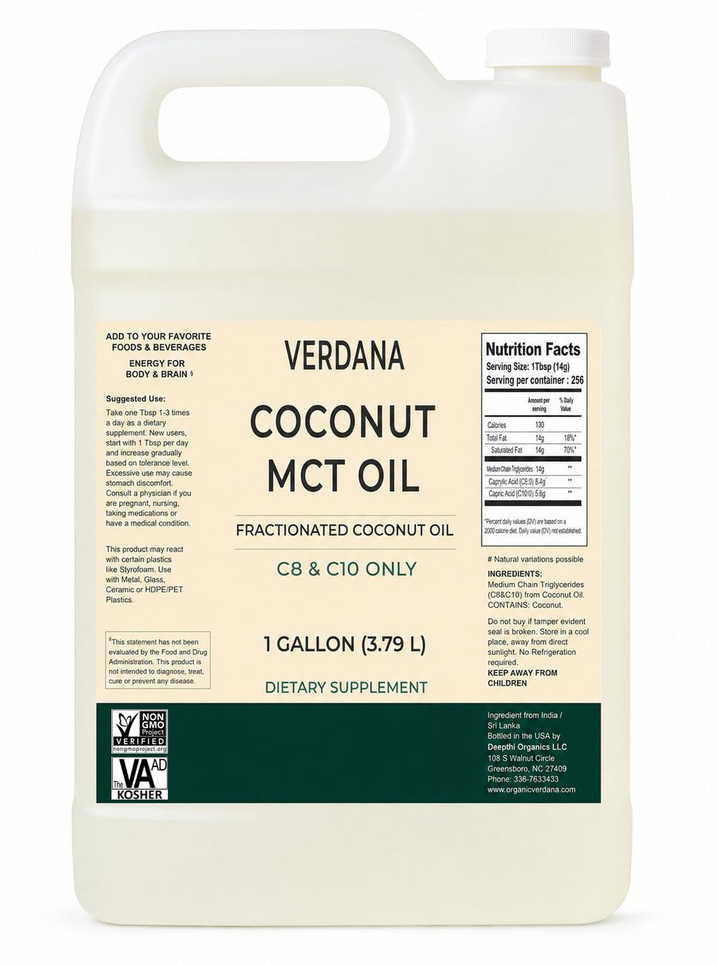 Verdana MCT Oil Fractionated 100% Coconut - 128 Fl Oz