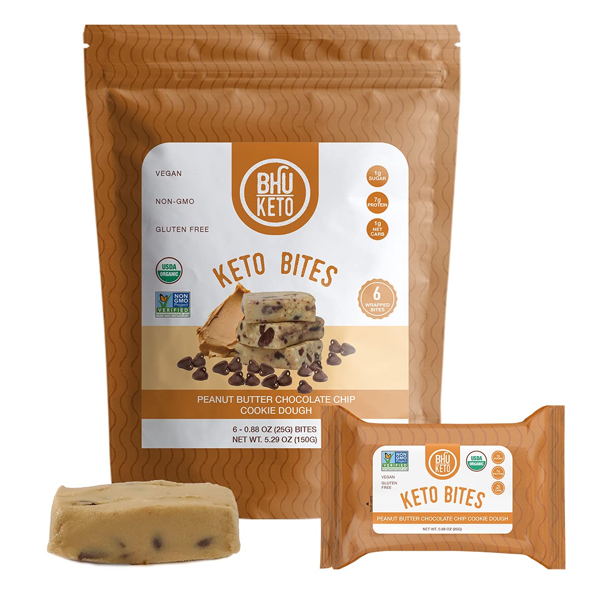 BHU Keto Bites Peanut Butter Chocolate Chip Cookie Dough - 6 Pack
