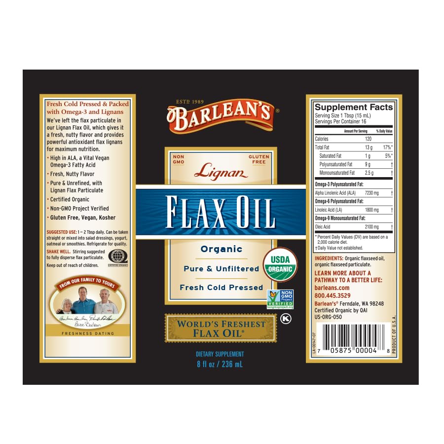 Barlean's Organic Lignan Flaxseed Oil, ALA Omega-3, Cold-Pressed, 8oz - image 8