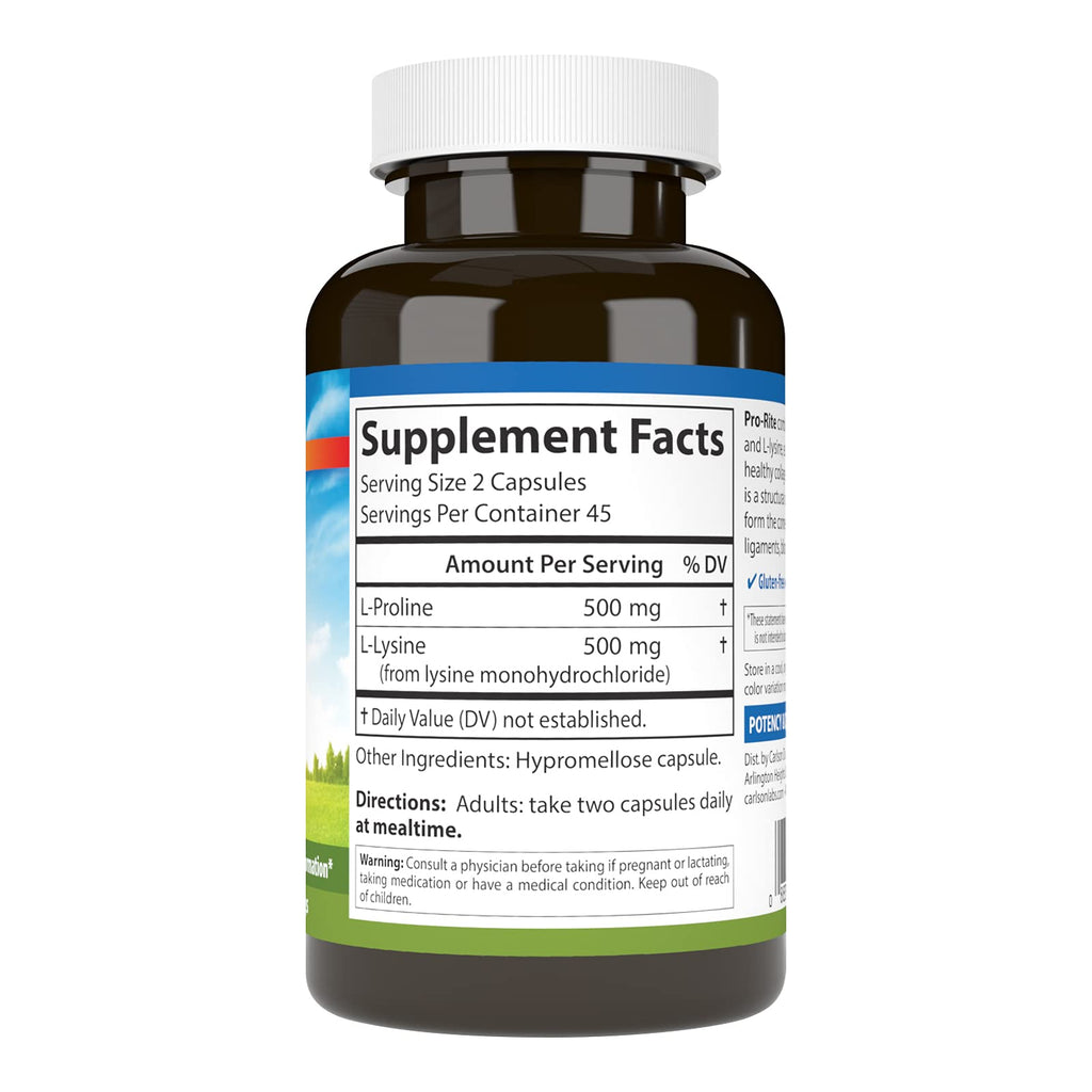Carlson - Pro-Rite, Free-Form L-Proline & L-Lysine