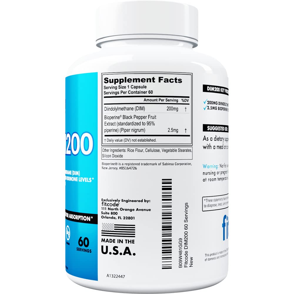 Fitcode DIM 200mg with Bioperine for Men - 60 Capsules - image 2