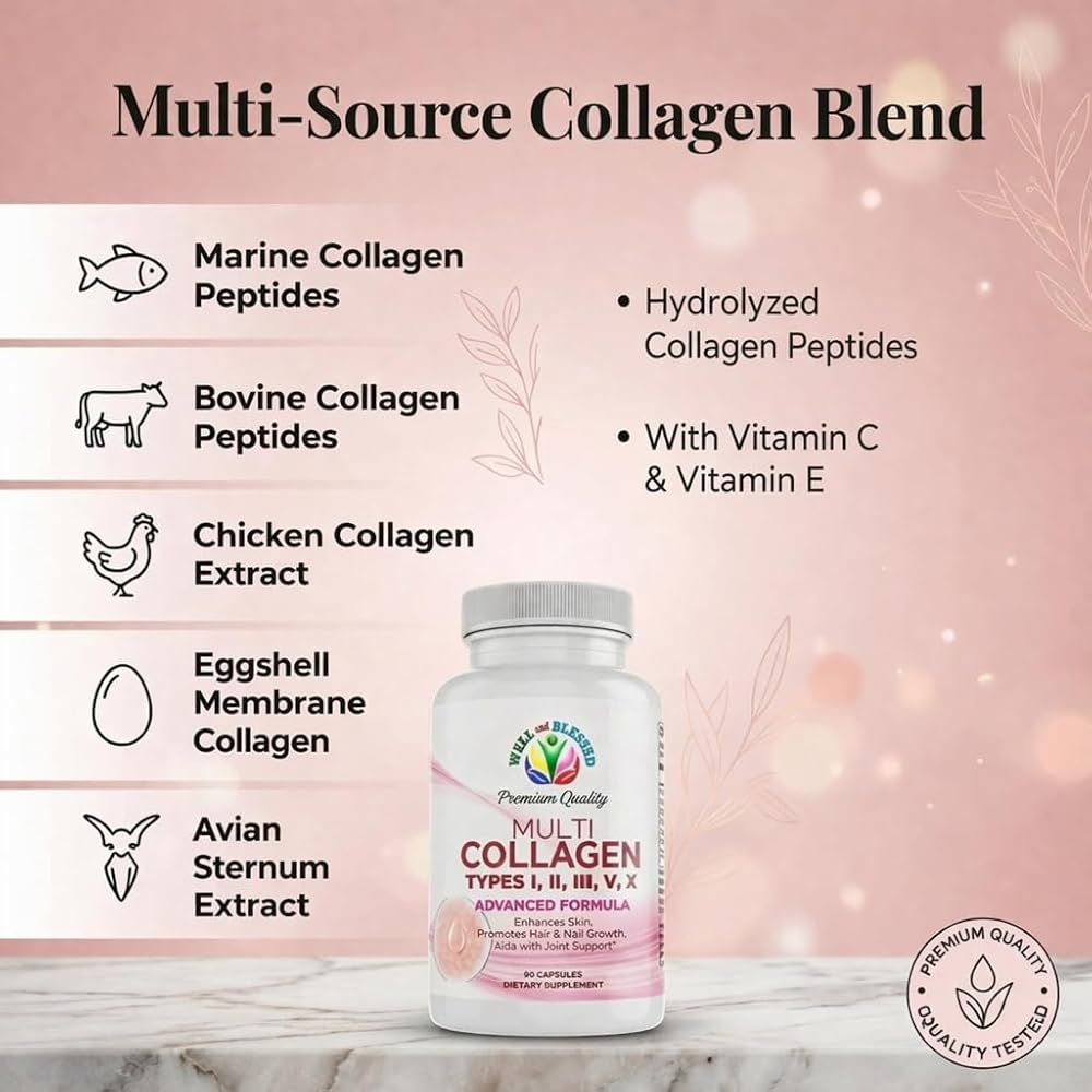 Well and Blessed Multi Collagen Supplements for Women - 90 Capsules - image 3