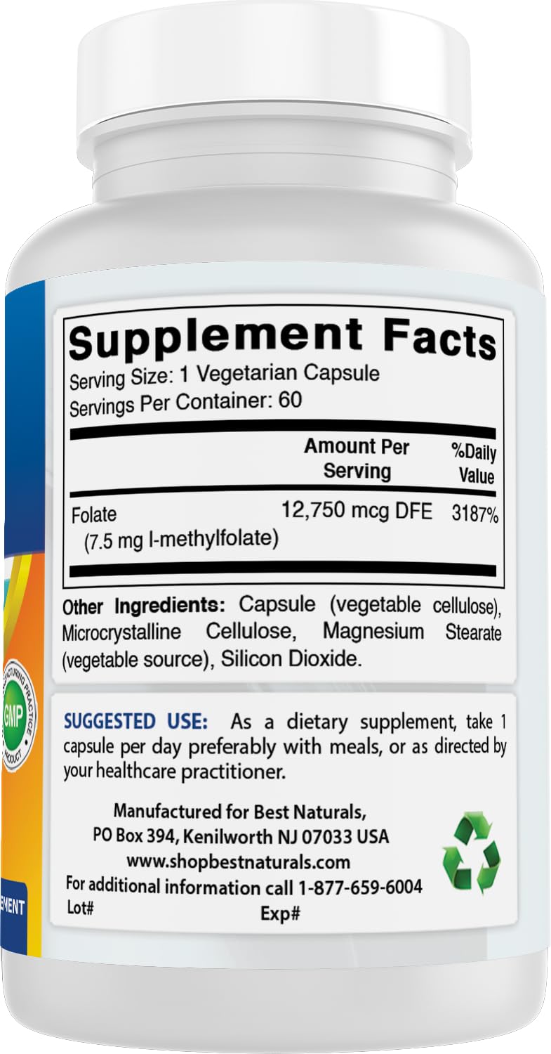 Best Naturals Methyl Folate 7500 mcg Vegetarian Capsules - 60 Count - image 6