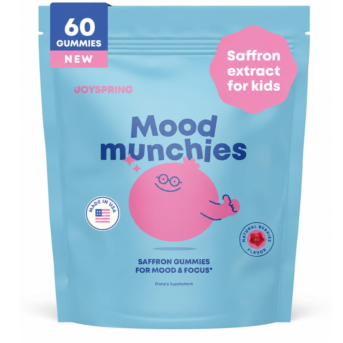 JoySpring Mood Munchies Kids Saffron Gummies - 60 Count