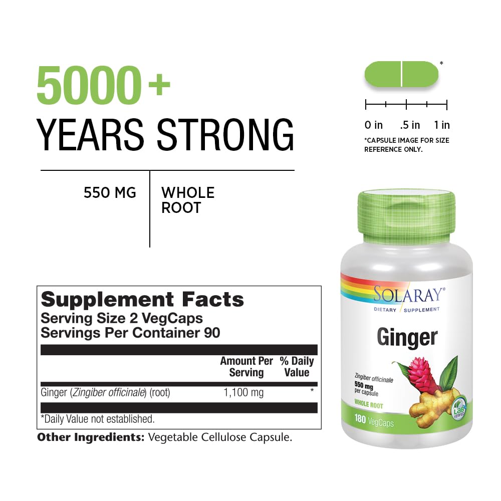 SOLARAY Ginger Root 1100 mg Capsules for Digestion - 180 Vegetarian Capsules - image 2