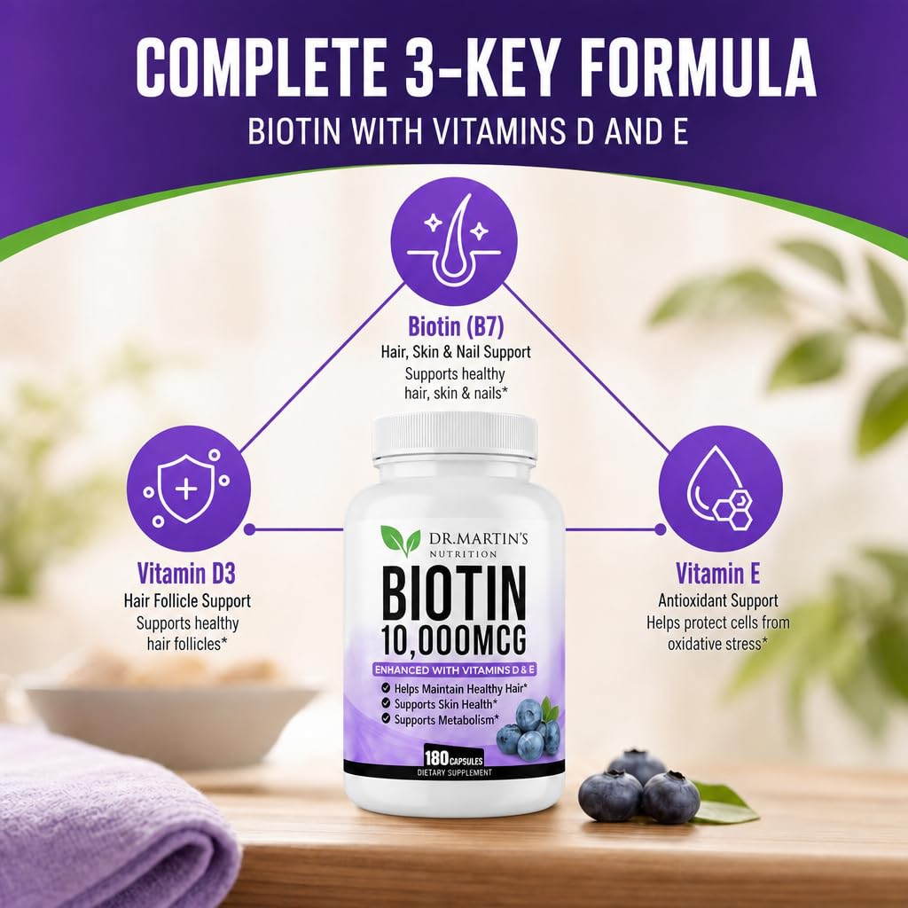 DR. MARTIN'S NUTRITION Biotin 10000mcg Hair Skin & Nails - 180 Capsules - image 3