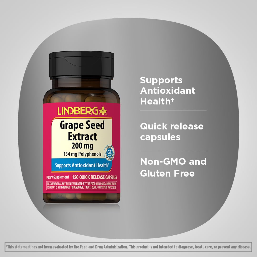 Lindberg Grape Seed Extract 200mg - 120 Capsules - image 4