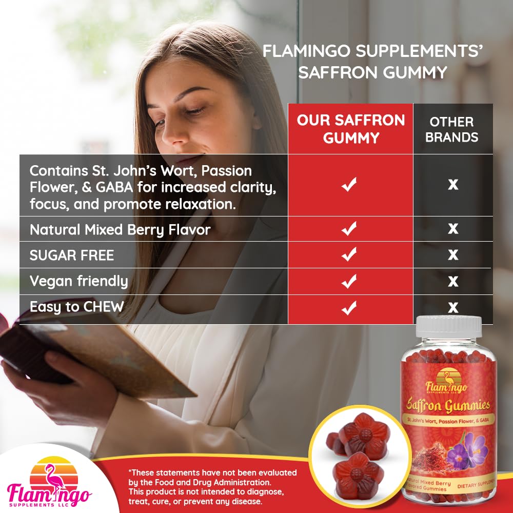 Flamingo Supplements Saffron Extract Gummies Sugar Free - 60 Gummies - image 3