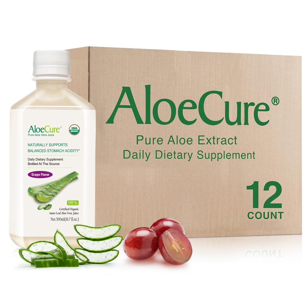 AloeCure Pure USDA Organic Aloe Vera Juice Supplement in Grape Flavor