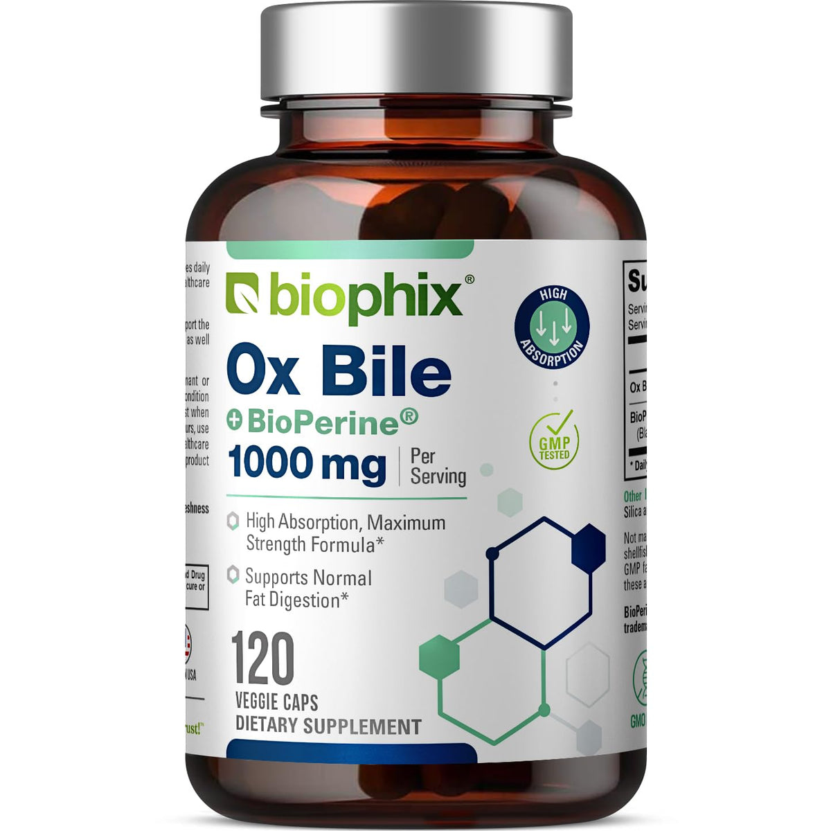 biophix Ox Bile 1000 mg with BioPerine - 120 Vegetarian Capsules