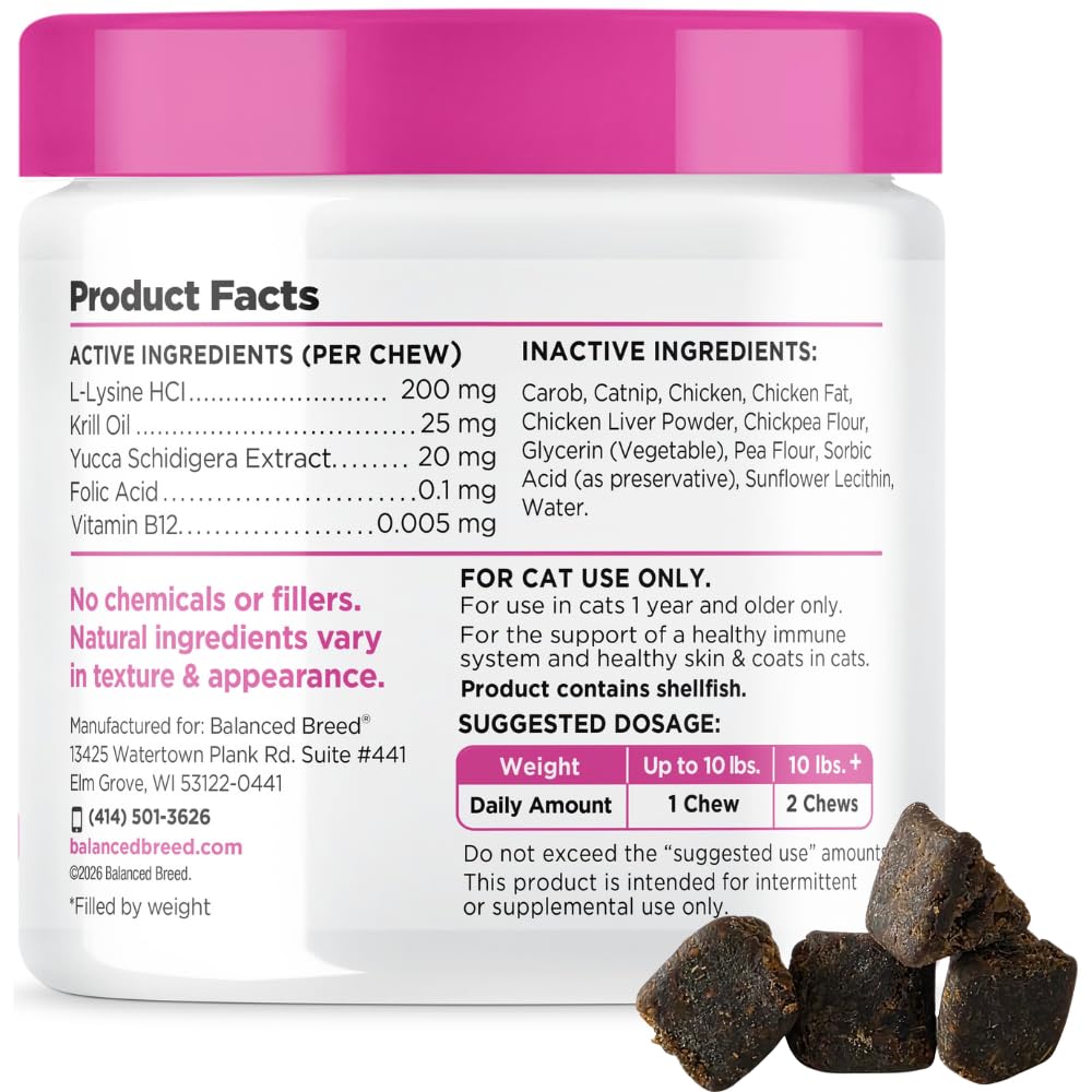 Balanced Breed L-Lysine Cat Treats Immune Support - 60 Chews - image 4
