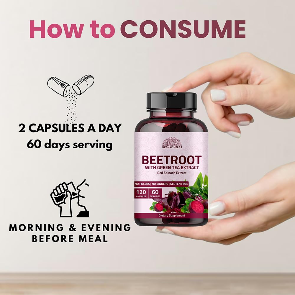 Hebhac Herbs Beetroot Powder Capsules 1000 mg - 120 Capsules - image 3