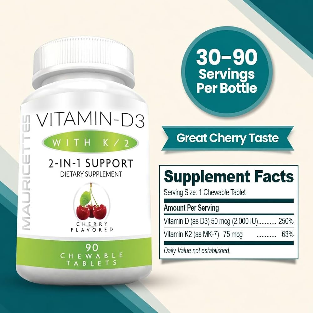Mauricettes Vitamin D3 + K2 Chewable Tablets 2000 IU - 90 Tablets - image 5