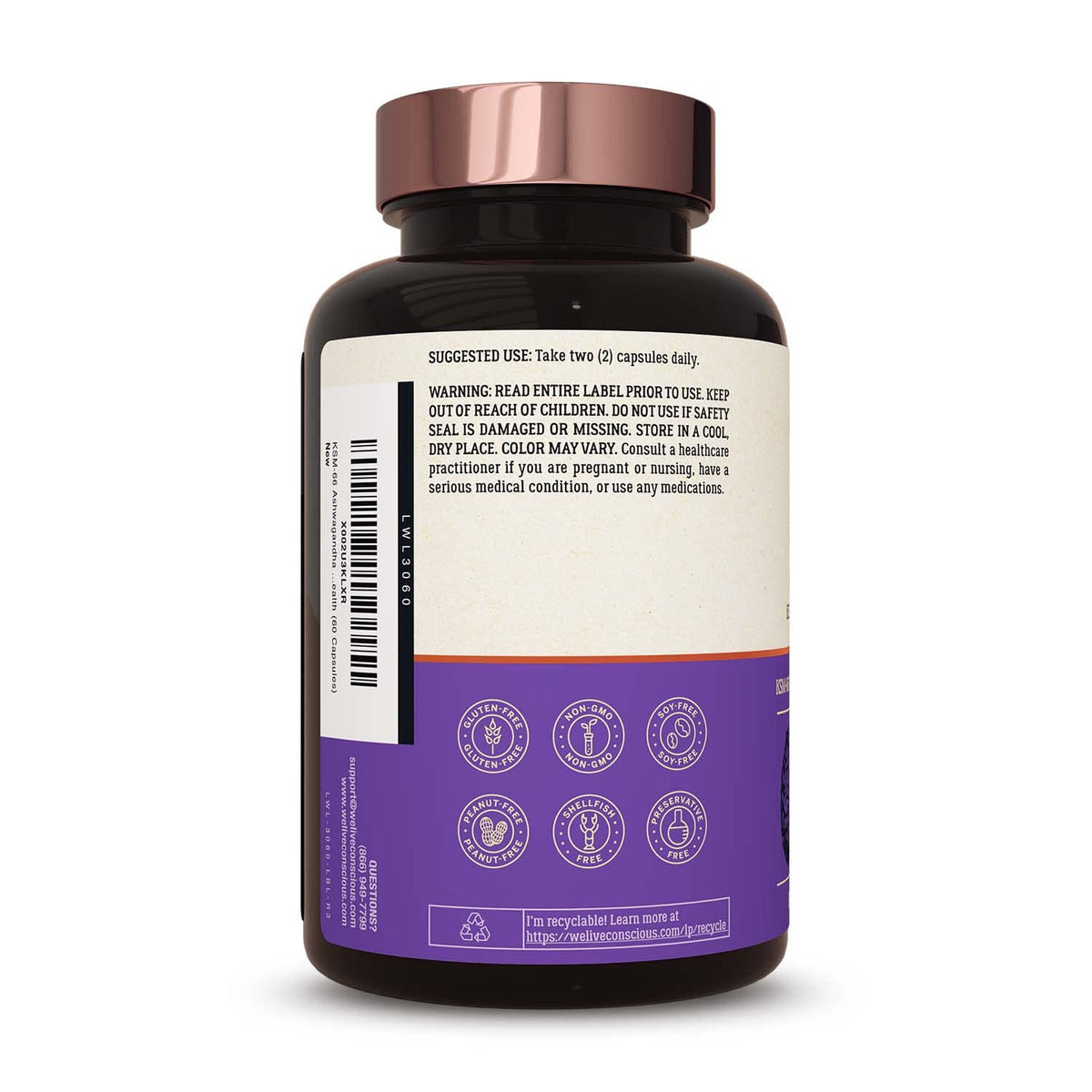 Live Conscious KSM-66 Ashwagandha with L-Theanine Stress Relief - 120 Capsules - image 7