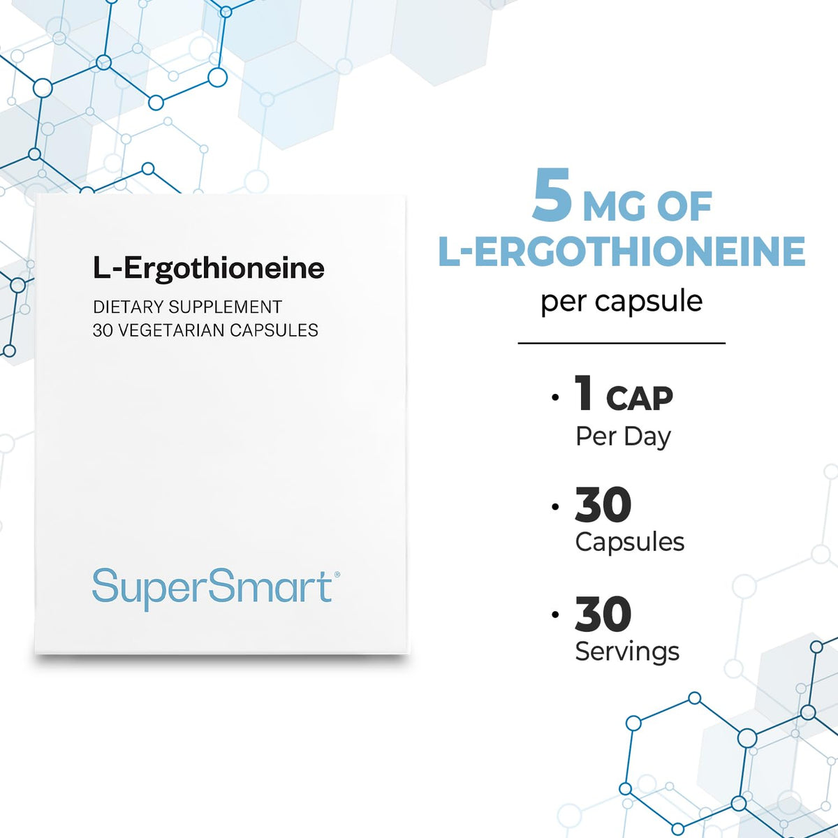 Supersmart L-Ergothioneine 5mg Antioxidant - 30 Vegetarian Capsules - image 5