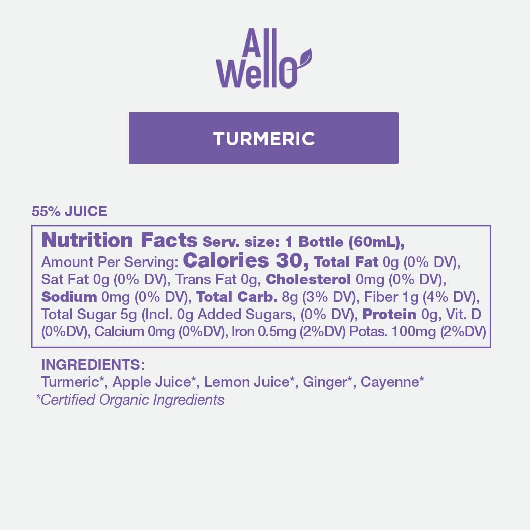 ALLWELLO Cold-Pressed Ginger Shot, 60 mL, USDA Organic, NONGMO