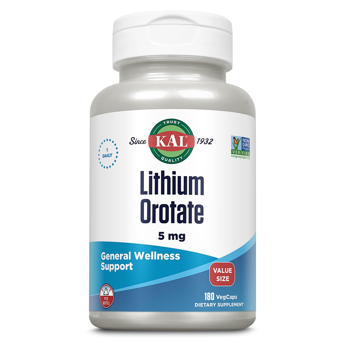 KAL Lithium Orotate 5 mg - 180 Vegetarian Capsules