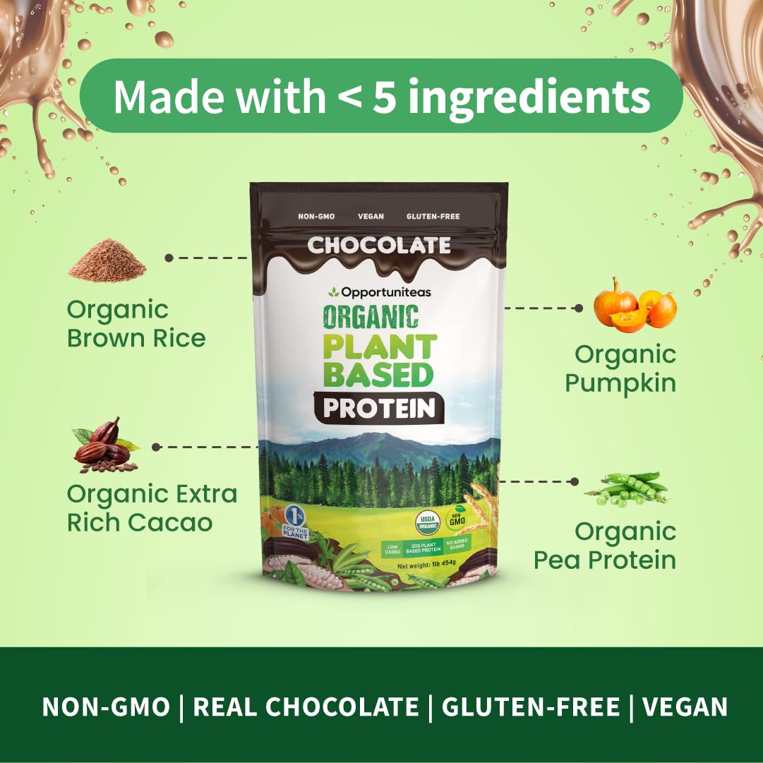 Opportuniteas Organic Plant Based Chocolate Protein Powder - 1 lb - image 4